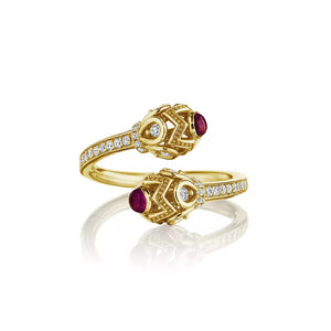 Verragio Devotion Bead Diamond & Rhodolite Toi Et Moi By-Pass Ring 18K Gold (0.30CTW)