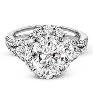 Simon G. Oval Cut Three Stone Halo Engagement Ring 1.63CTW