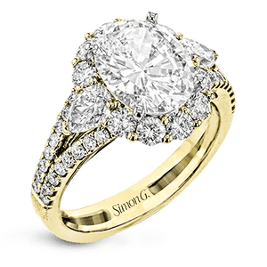 Simon G. Oval Cut Three Stone Halo Engagement Ring Setting (1.63CTW)