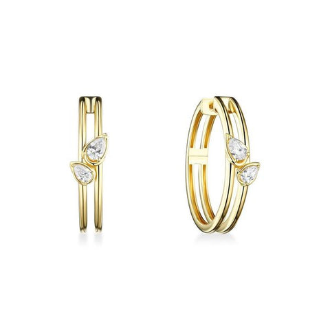18K Yellow Gold Double Row Hoops with Pear Shaped Diamonds