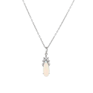 18K White Gold Prong Opal Pendant Necklace 2.18CT