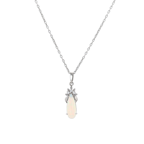 18K White Gold Prong Opal Pendant Necklace 2.18CT
