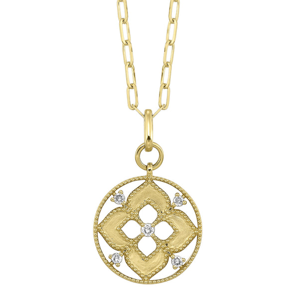 14k Yellow Gold Diamond Circle Quatrefoil Pendant (0.25CTW)