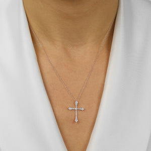 14K White Gold Cross Shared Prong Diamond Necklace 1/6 CTW