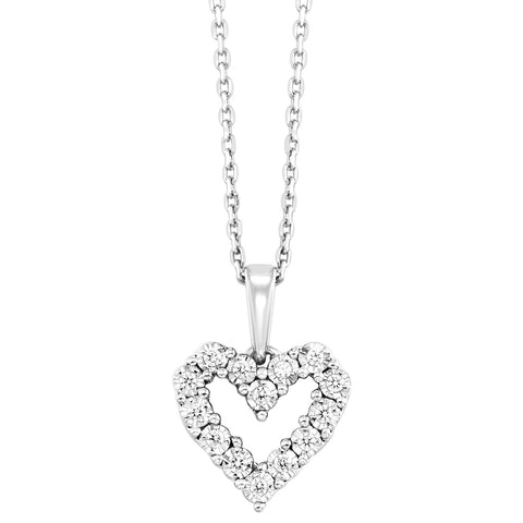10K White Gold or Sterling Silver Diamond Heart Pendant (0.10 CTW)