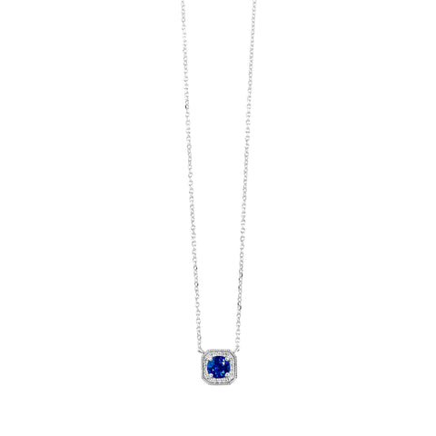 White Gold Diamond & Created Sapphire Fashion Pendant Necklace