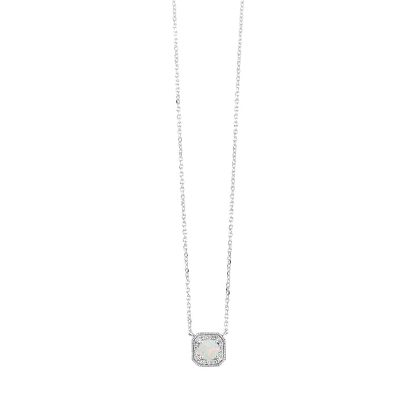 White Gold Opal & Diamond Fashion Pendant