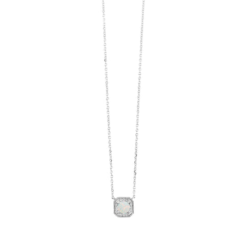 White Gold Opal & Diamond Fashion Pendant