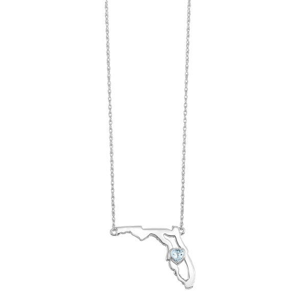 Sterling Silver Aquamarine Heart in Florida Necklace