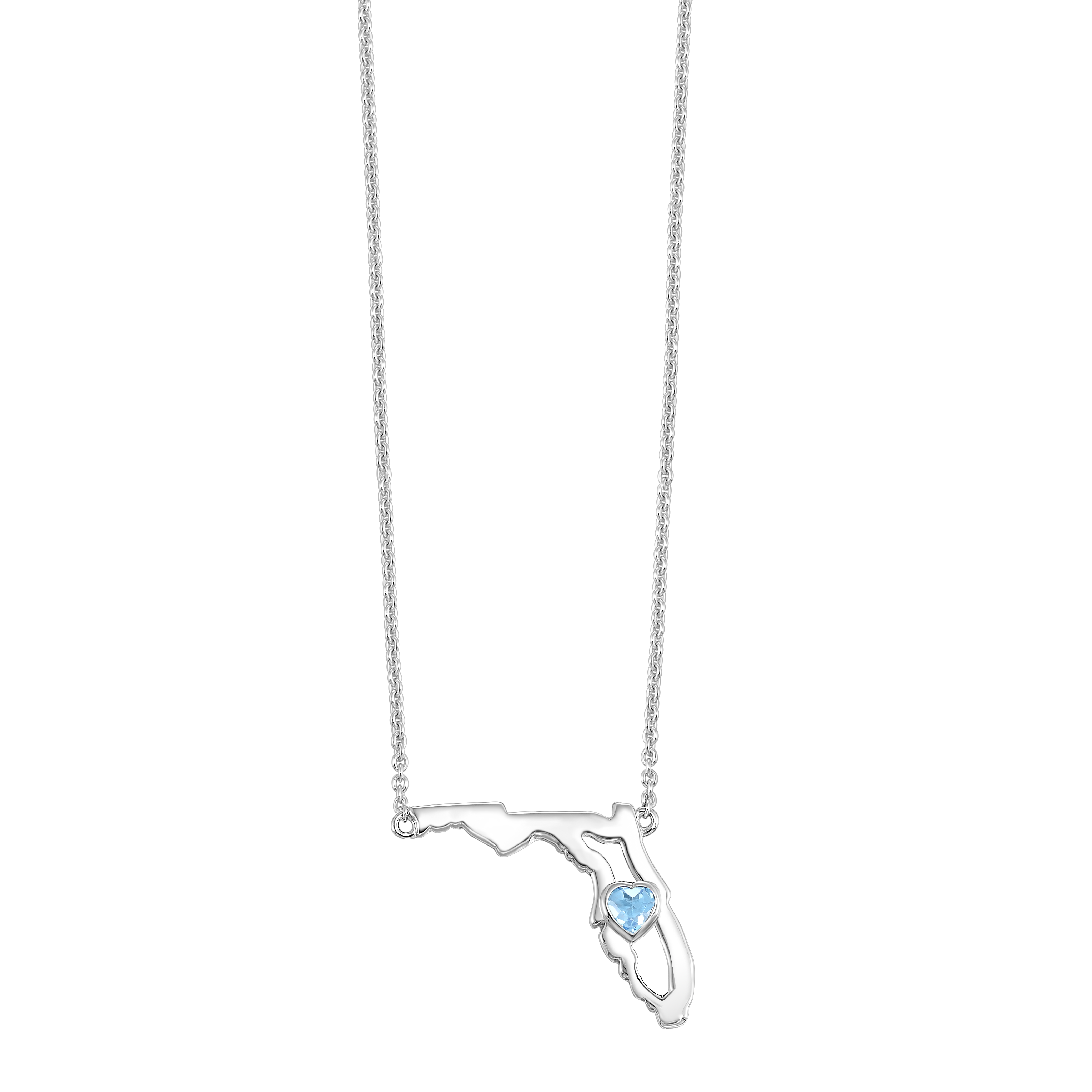 Sterling Silver Blue Topaz Heart in Florida Necklace