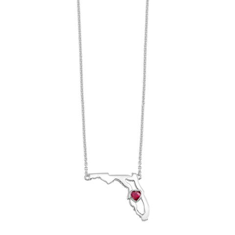 Sterling Silver Garnet Heart in Florida Necklace