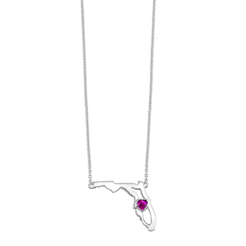 Sterling Silver Pink Tourmaline Heart in Florida Necklace