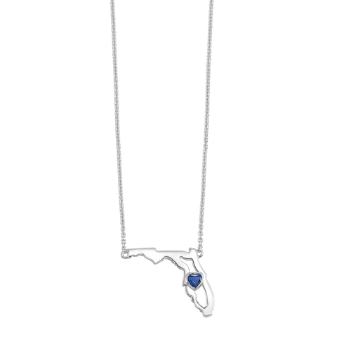 Sterling Silver Sapphire Heart in Florida Necklace