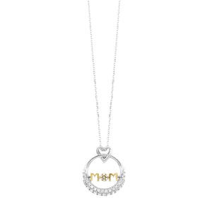 Sterling Silver Two Tone Circle Mom Pendant