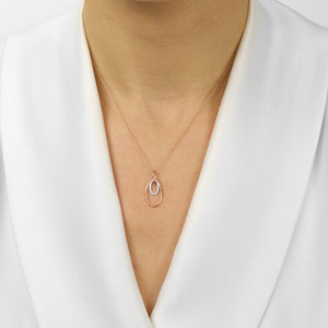 Diamond Double Eternity Oval Anniversary Pendant Necklace In 10K White & Rose Gold (0.10 CTW)