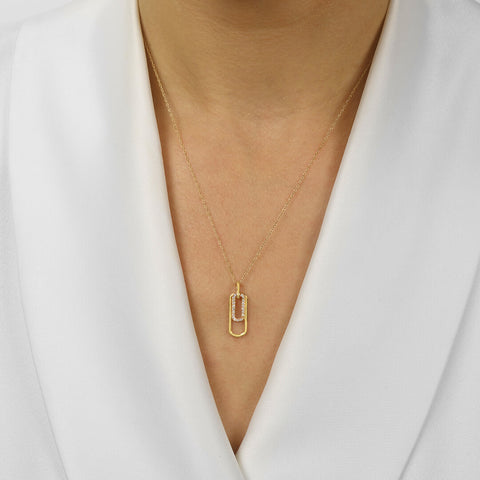 Diamond Double Tag Pendant Necklace In 10K Yellow Gold (0.10 CTW)