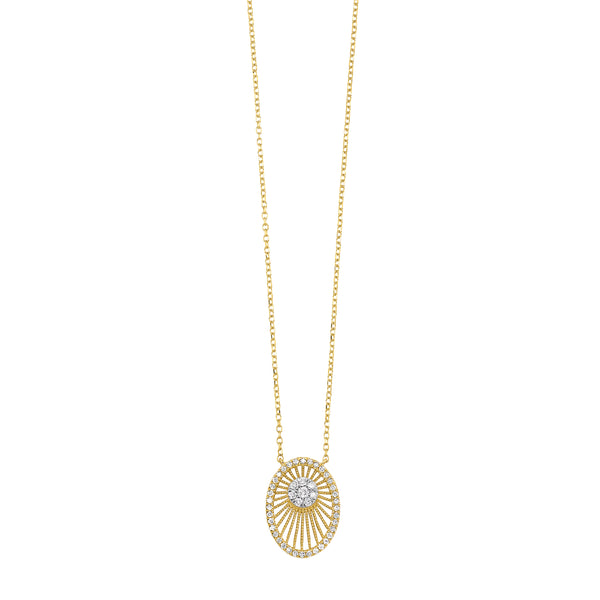 10K Yellow Gold Ellipse Radial Diamond Fashion Chain & Pendant (.17CTW)