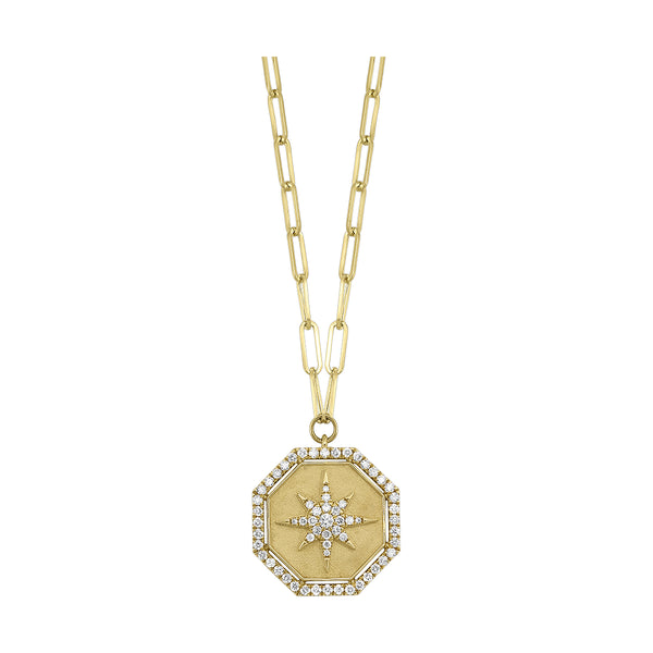 1/2 Ctw Diamond Octagram Chain Link Pendant 14K Yellow Gold