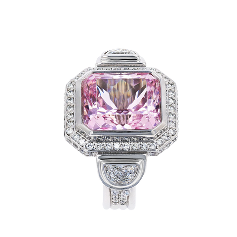 Estate 18K White Gold Pink Kunzite & Diamond Ring BY SAM LEHR