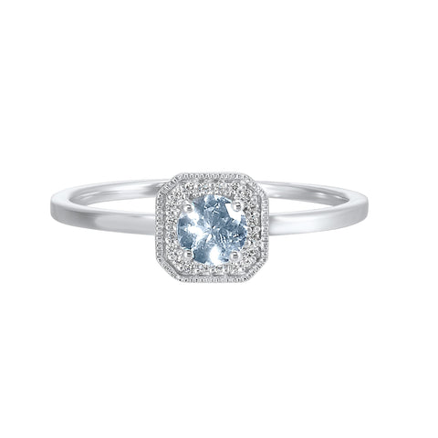 White Gold Diamond and Aquamarine Gemstone Ring