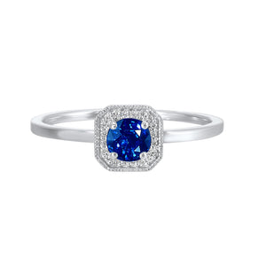 White Gold Diamond and Created Sapphire Gemstone Ring
