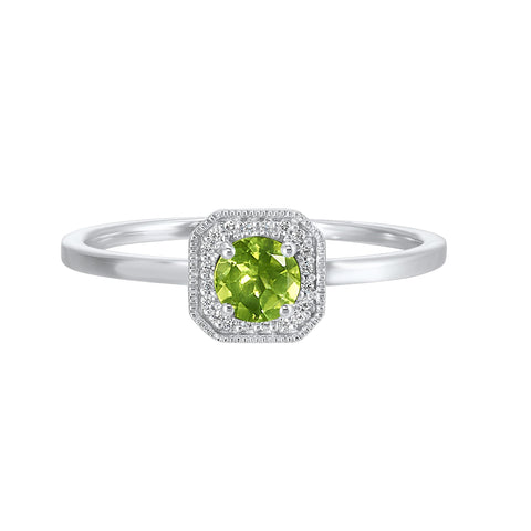 White Gold Diamond and Peridot Gemstone Ring