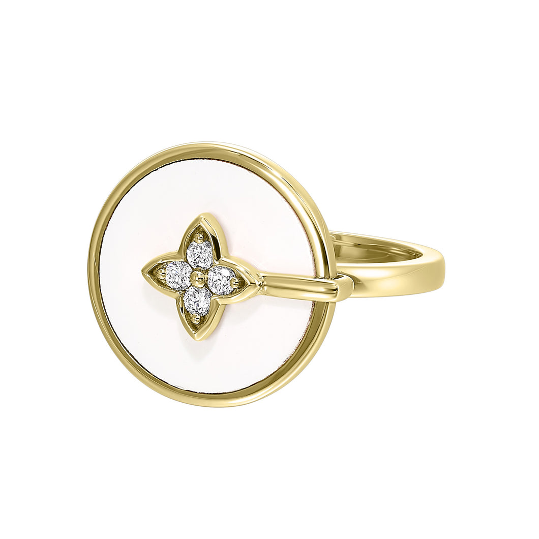 14K Yellow Gold Flower Circle Diamond Fashion Ring (0.10CTW)