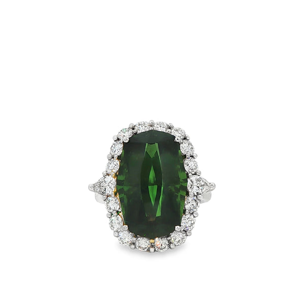 White Gold Cocktail Ring with Oval Green Tourmaline
