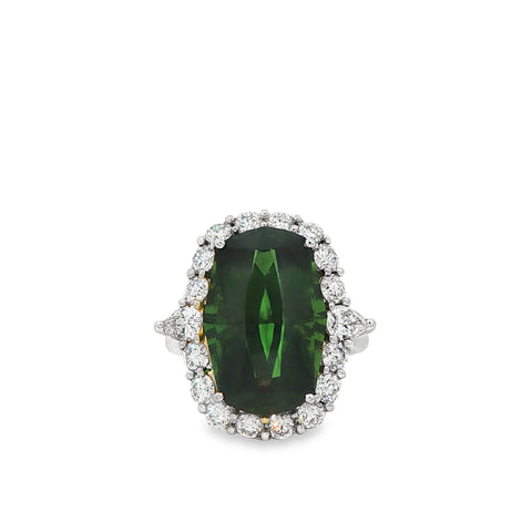 White Gold Cocktail Ring with Oval Green Tourmaline