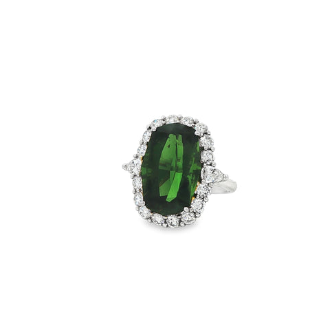 White Gold Cocktail Ring with Oval Green Tourmaline