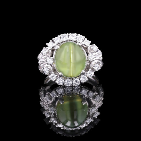 Cat's Eye Chrysoberyl and Diamond Ring