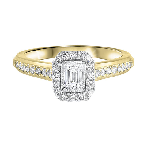 Tru Reflection Complete Ring with Emerald Cut Diamond and Halo