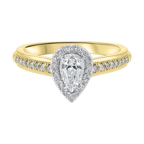 Tru Reflections Complete Ring with Pear Cut Diamond and Halo