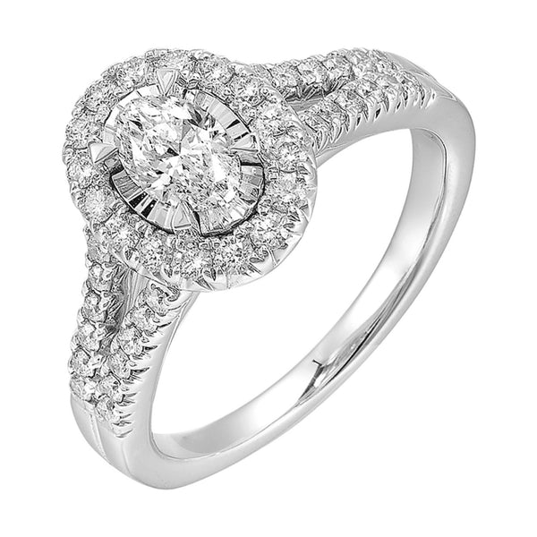 Tru Reflection Complete Ring with Oval Cut Diamond and Halo