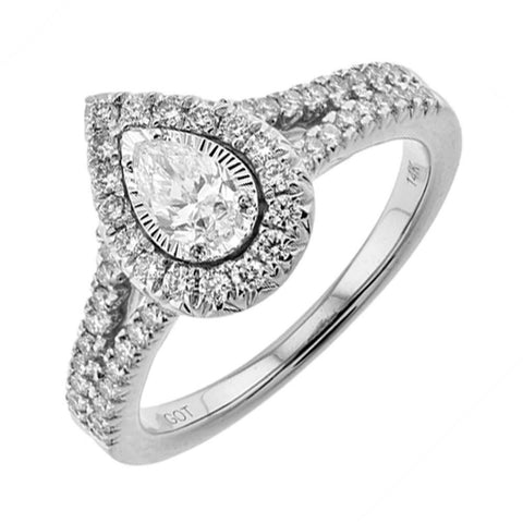Tru Reflection Complete Ring with Pear Cut Diamond and Halo