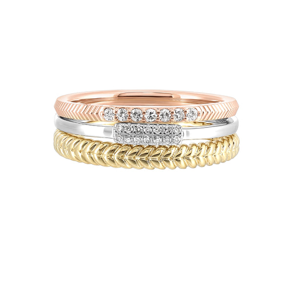 14K White Yellow & Rose Gold Diamond Fashion Rings (0.13CTW)