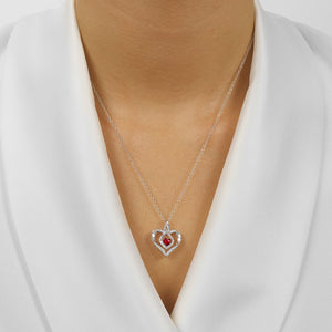 Silver Diamond & Created Garnet Pendant