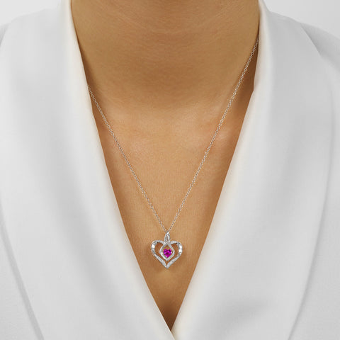 Silver Diamond & Created Pink Tourmaline Pendant