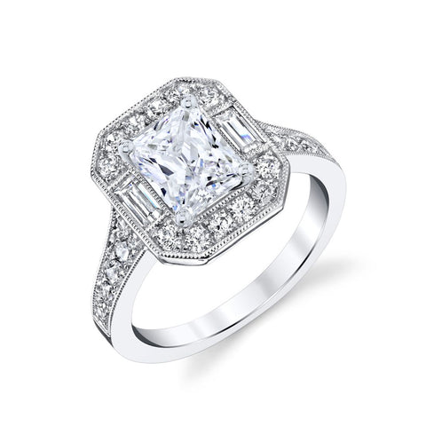 Radiant Cut Modern Vintage Halo Engagement Ring - Cassie