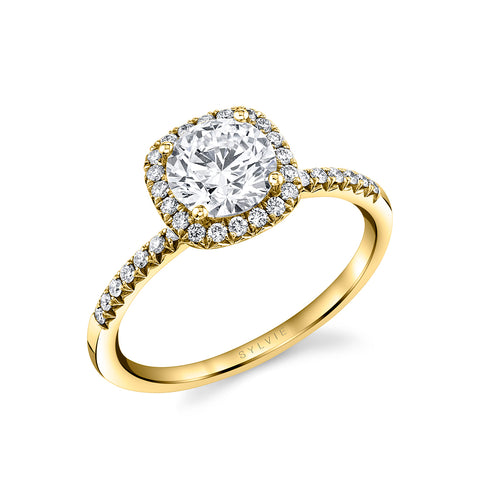 Round Cut Classic Cushion Halo Engagement Ring - S1893