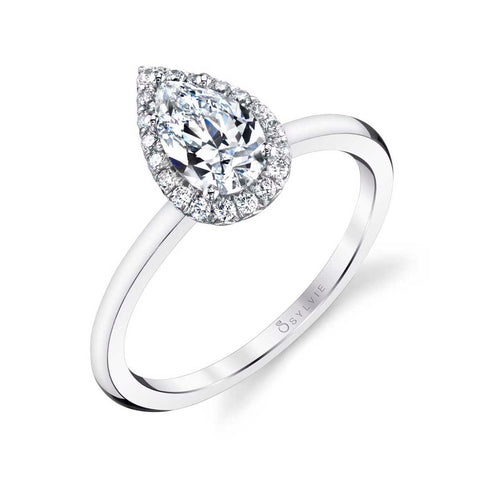 Pear Shaped Solitaire Halo Engagement Ring - Elsie
