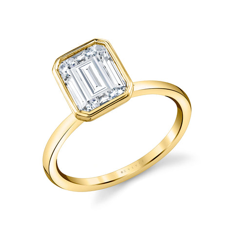 Emerald Cut Bezel Set Engagement Ring - Cliodhna