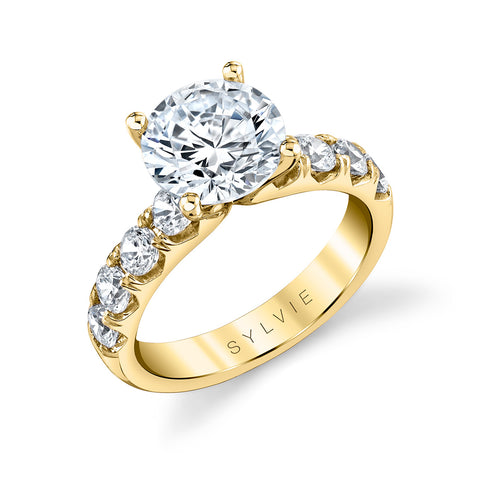 Round Cut Thick Band Classic Engagement Ring - Dariana