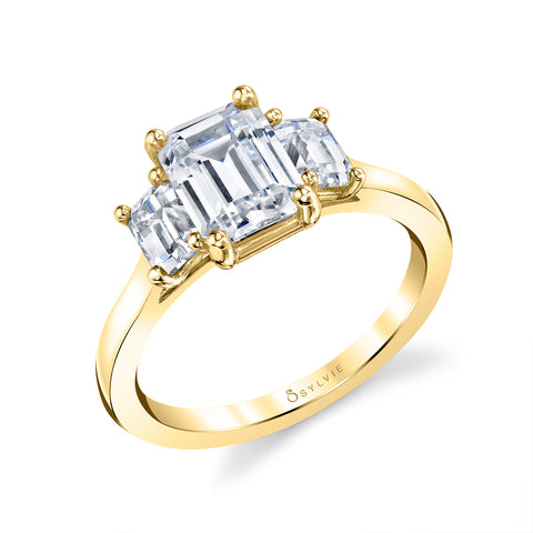 Emerald Cut Three Stone Engagement Ring - Gigi
