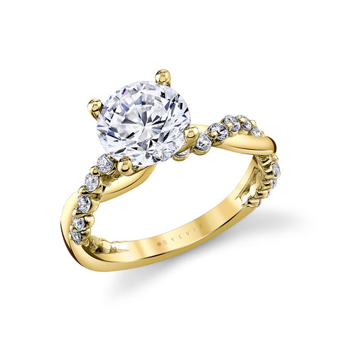 Heritage Round Cut Shared Prong Two Tone Spiral Engagement Ring - Ziva