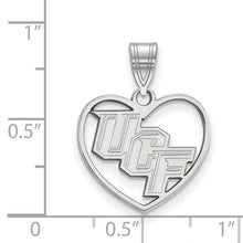 Load image into Gallery viewer, Sterling Silver Rhodium-plated LogoArt University of Central Florida U-C-F Heart Pendant