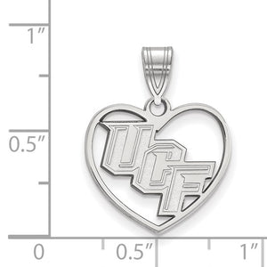 Sterling Silver Rhodium-plated LogoArt University of Central Florida U-C-F Heart Pendant