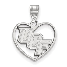 Load image into Gallery viewer, Sterling Silver Rhodium-plated LogoArt University of Central Florida U-C-F Heart Pendant