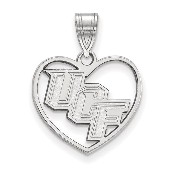 Sterling Silver Rhodium-plated LogoArt University of Central Florida U-C-F Heart Pendant