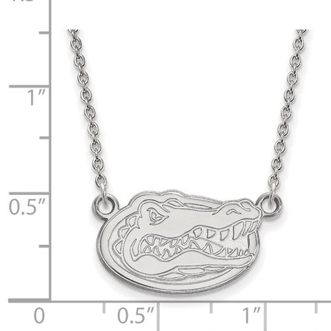 10k White Gold LogoArt University of Florida Gator Small Pendant 18 inch Necklace